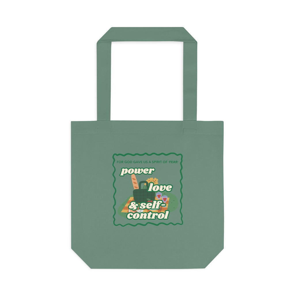 'Power, Love & Self-Control' — cotton eco tote bag, retro floral