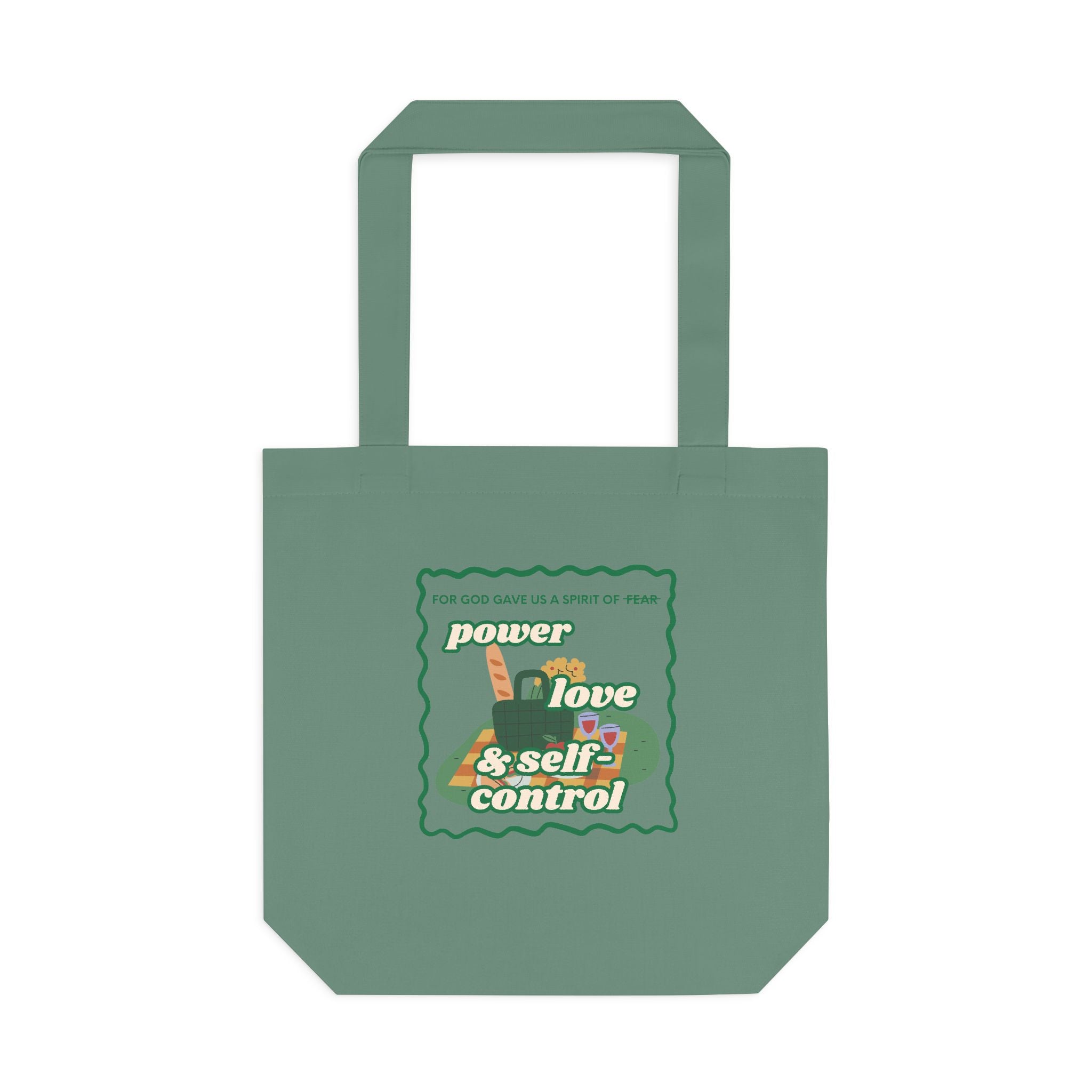 'Power, Love & Self-Control' — cotton eco tote bag, retro floral