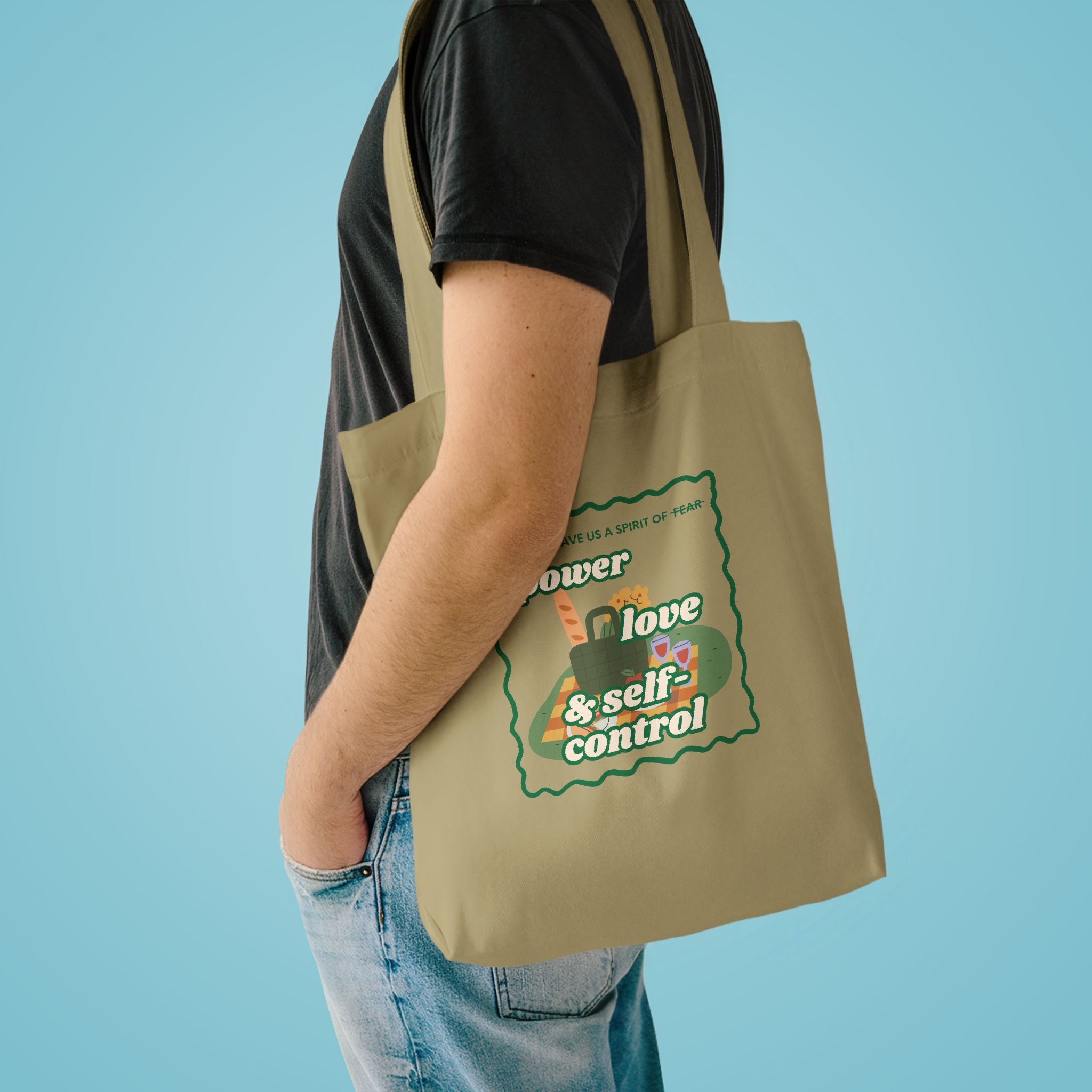 'Power, Love & Self-Control' — cotton eco tote bag, retro floral
