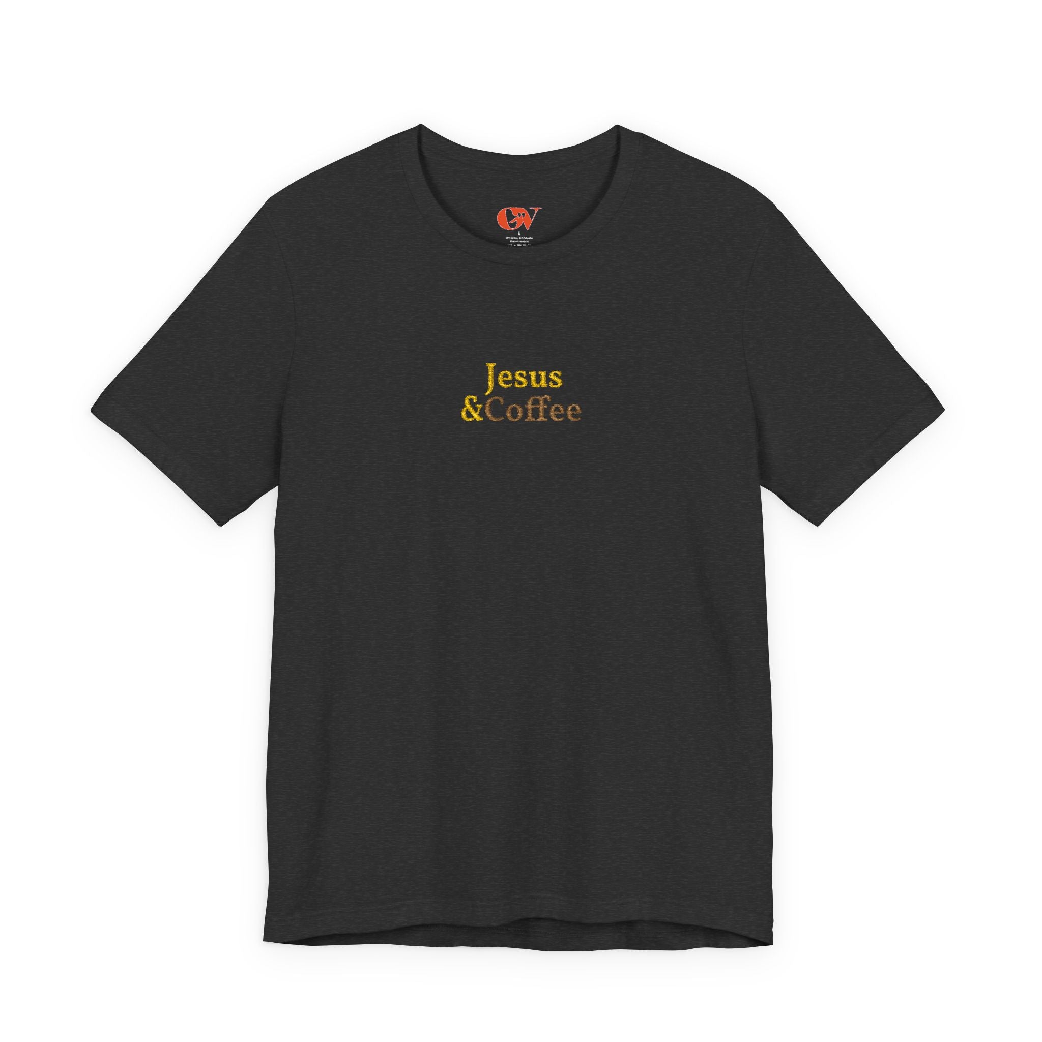 'Jesus & Coffee' — embroidered minimal graphic t-shirt