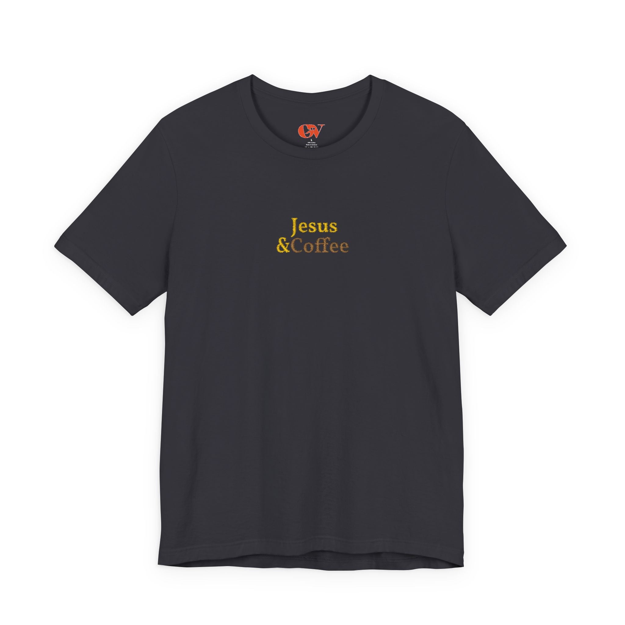 'Jesus & Coffee' — embroidered minimal graphic t-shirt