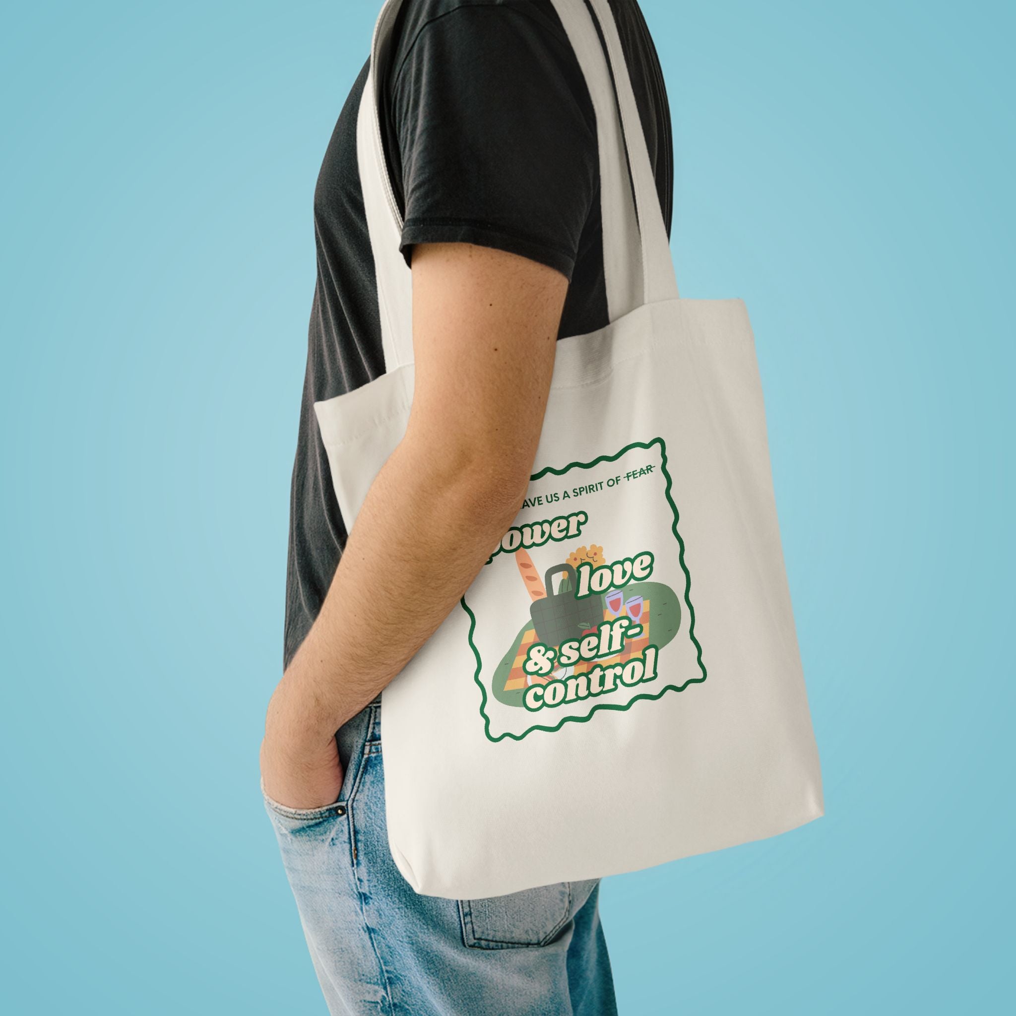 'Power, Love & Self-Control' — cotton eco tote bag, retro floral