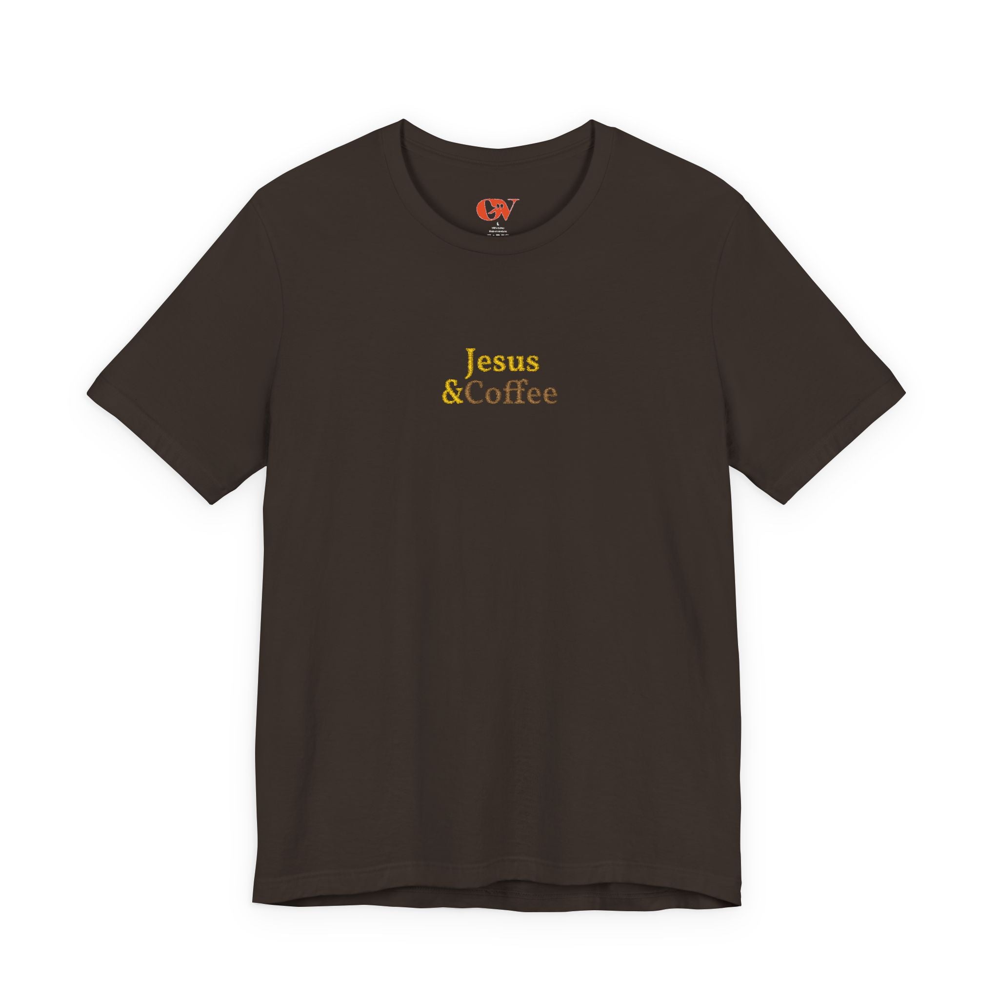 'Jesus & Coffee' — embroidered minimal graphic t-shirt