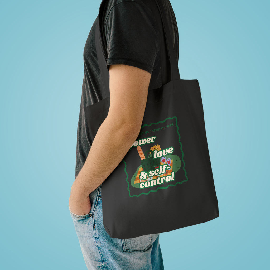 'Power, Love & Self-Control' — cotton eco tote bag, retro floral
