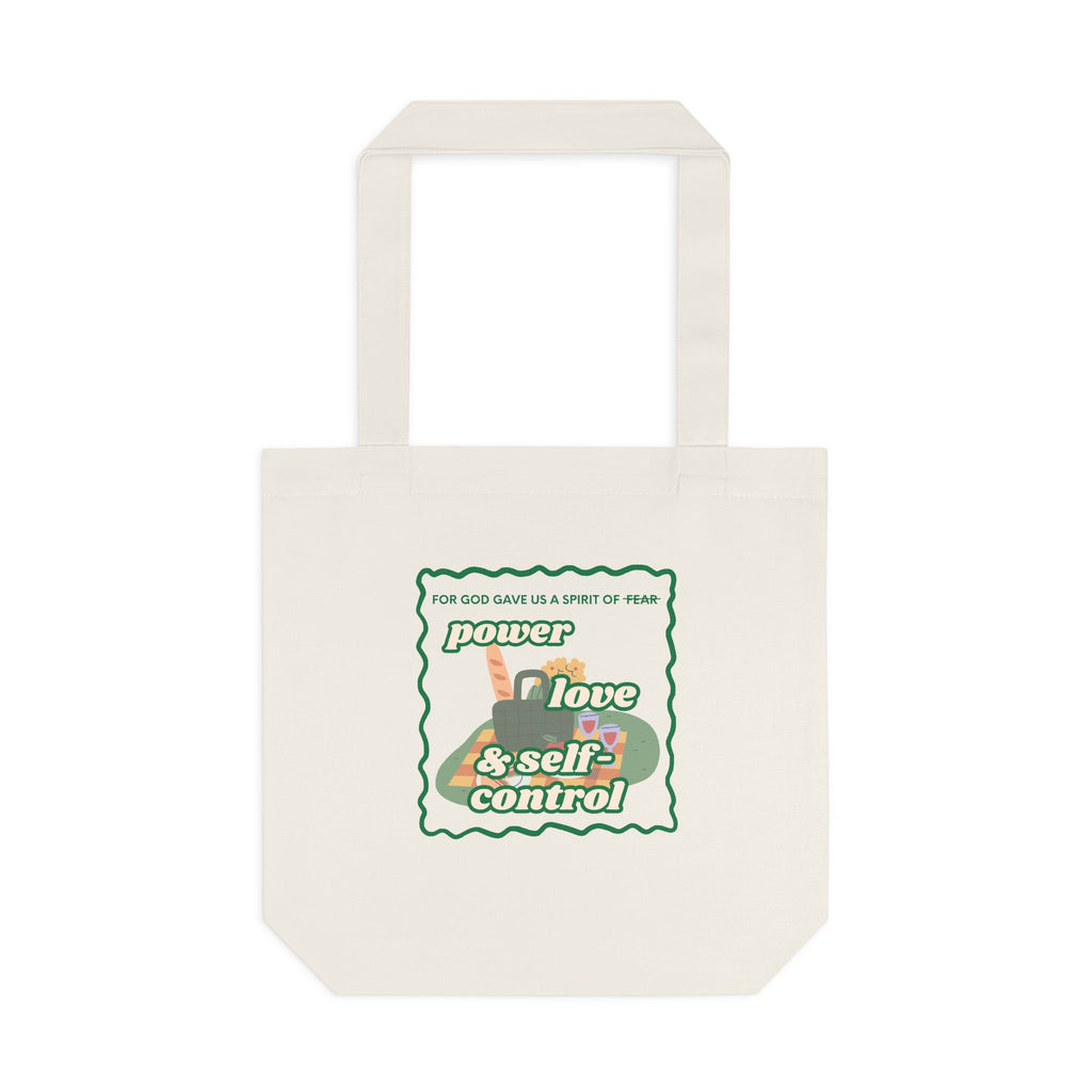 'Power, Love & Self-Control' — cotton eco tote bag, retro floral