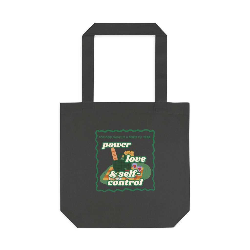 'Power, Love & Self-Control' — cotton eco tote bag, retro floral