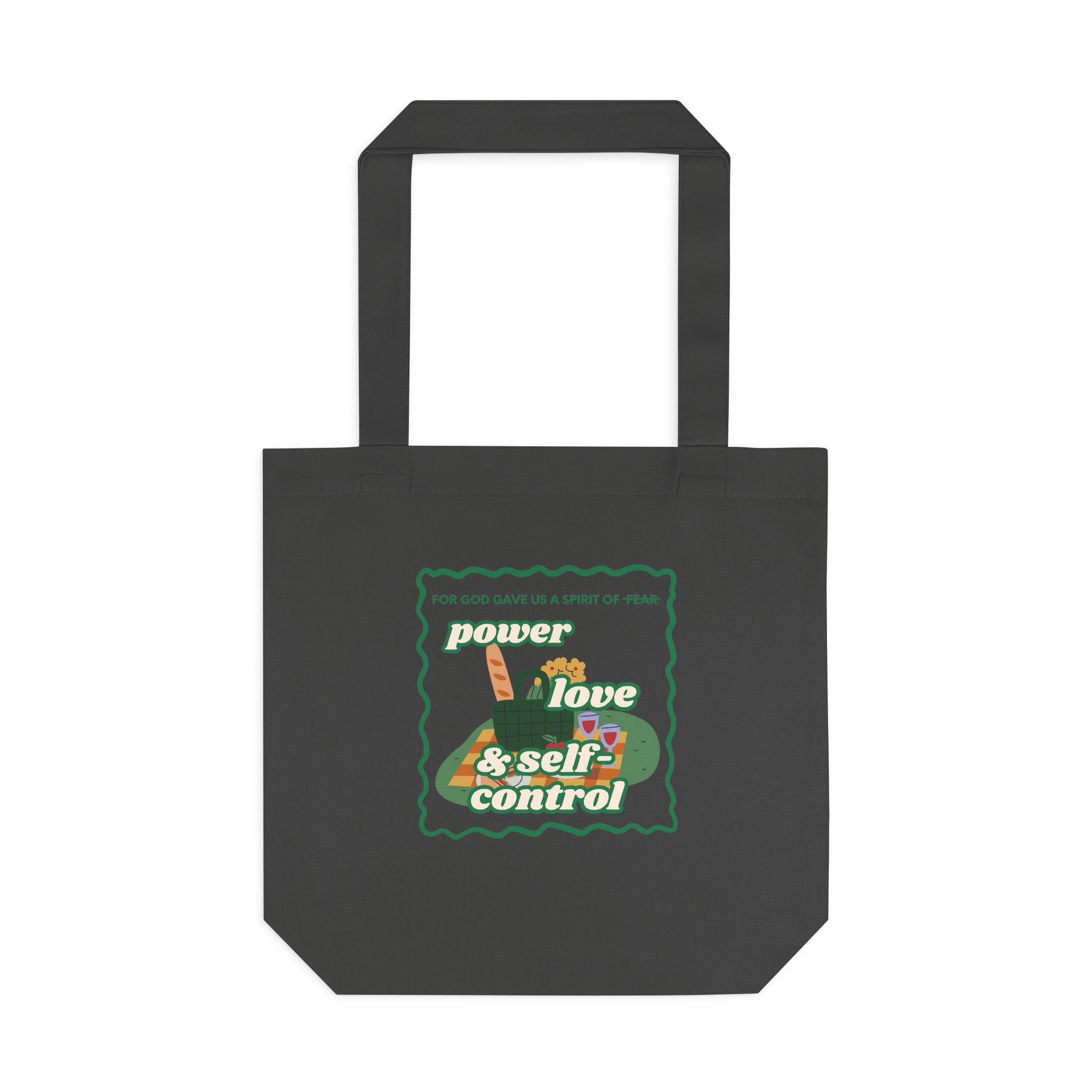 'Power, Love & Self-Control' — cotton eco tote bag, retro floral