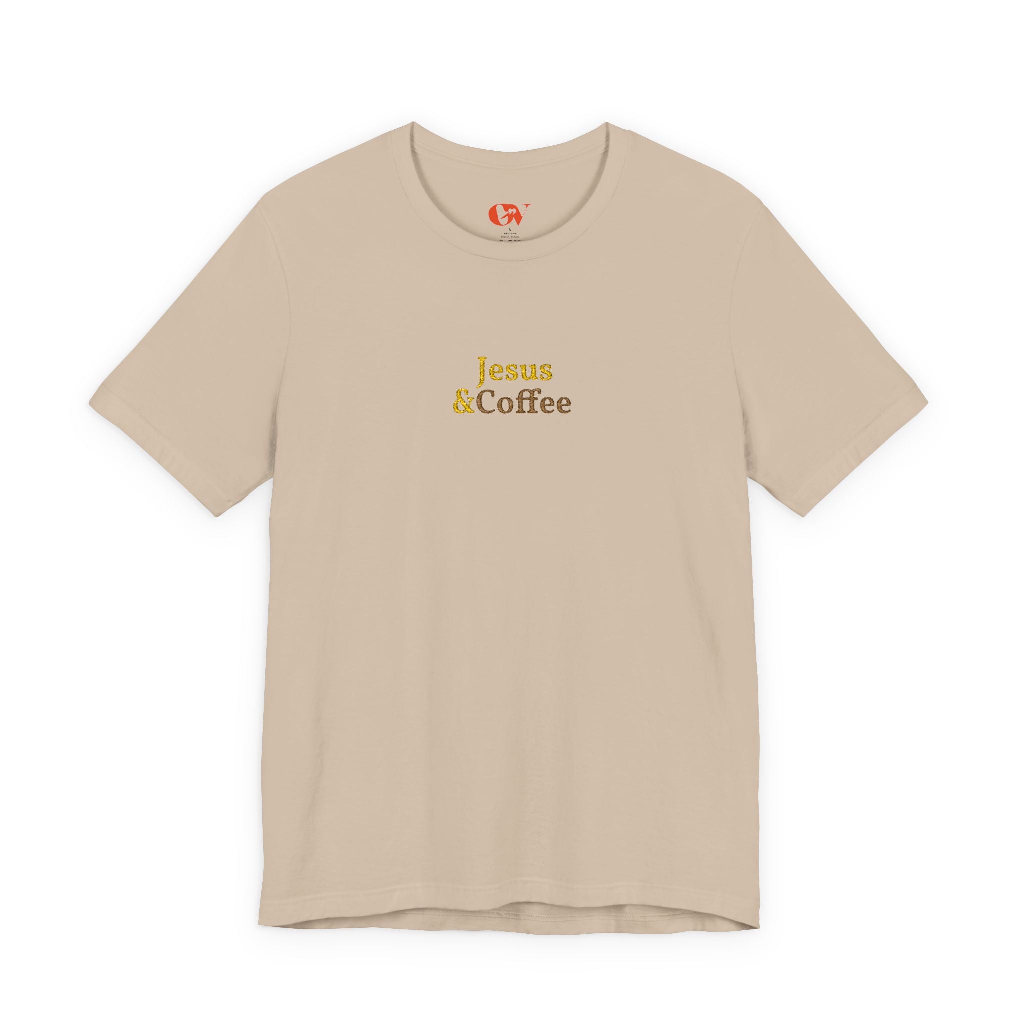 'Jesus & Coffee' — embroidered minimal graphic t-shirt