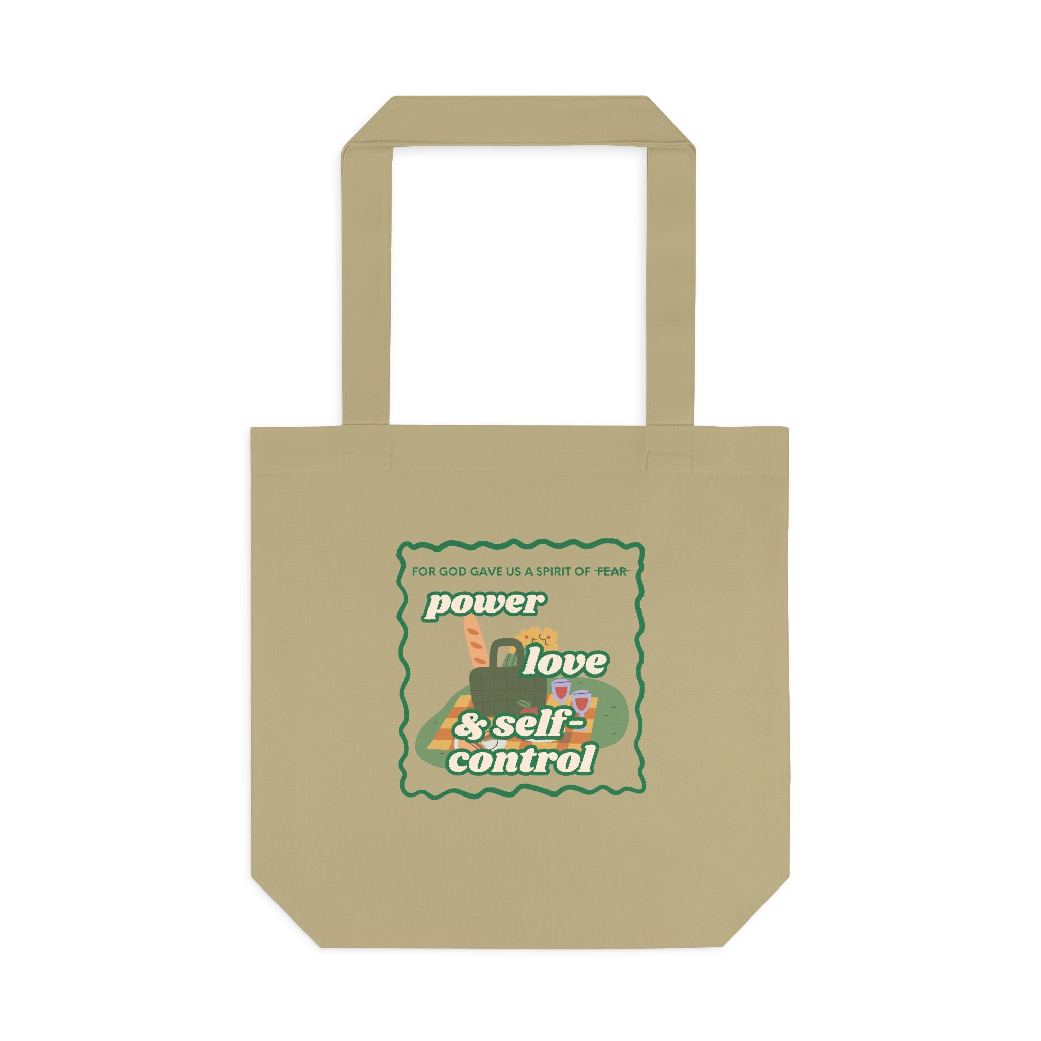 'Power, Love & Self-Control' — cotton eco tote bag, retro floral