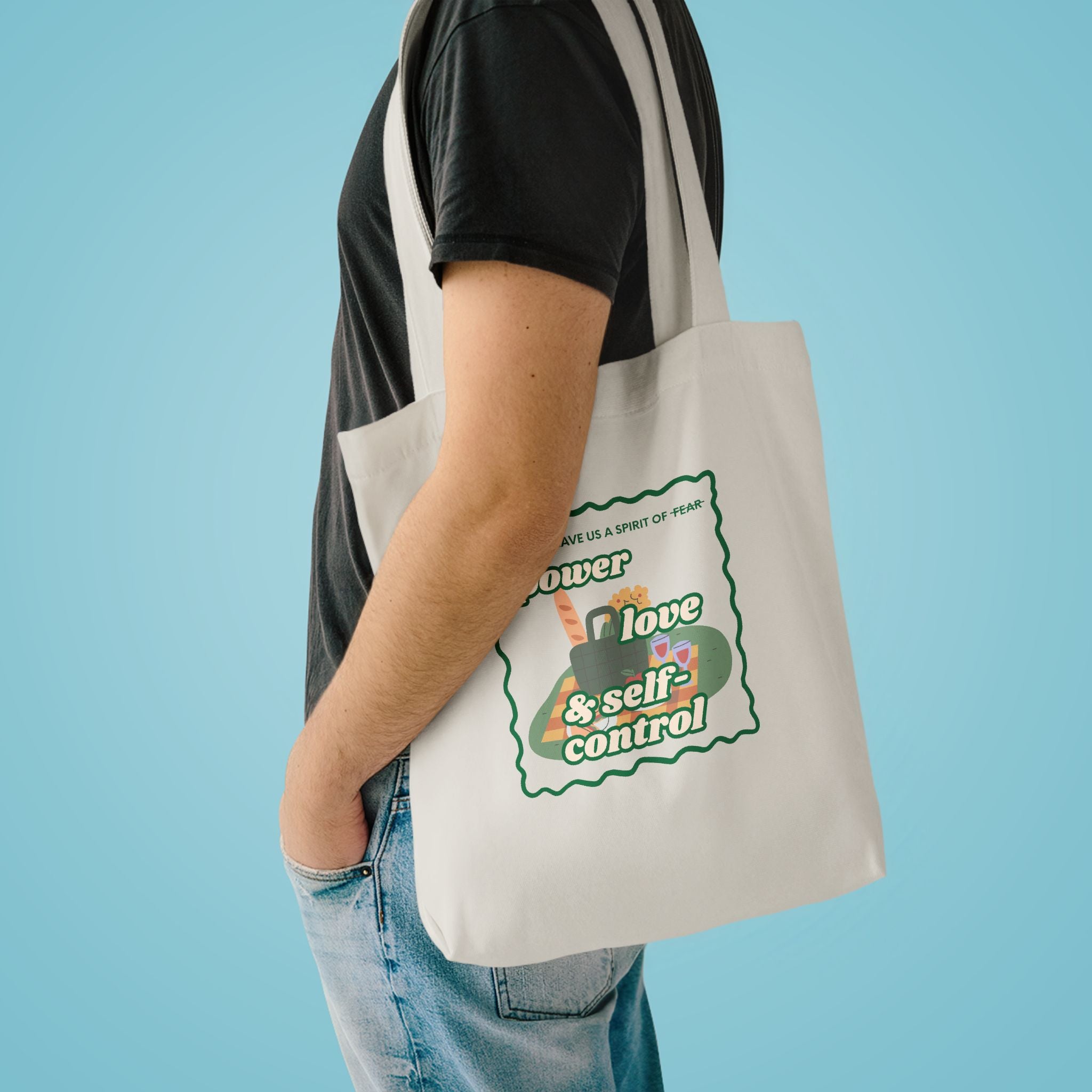 'Power, Love & Self-Control' — cotton eco tote bag, retro floral