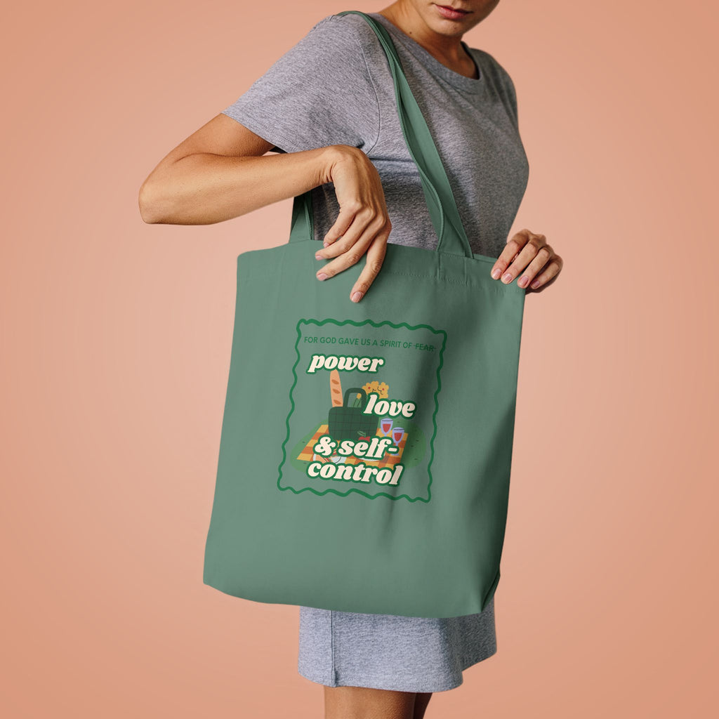 'Power, Love & Self-Control' — cotton eco tote bag, retro floral