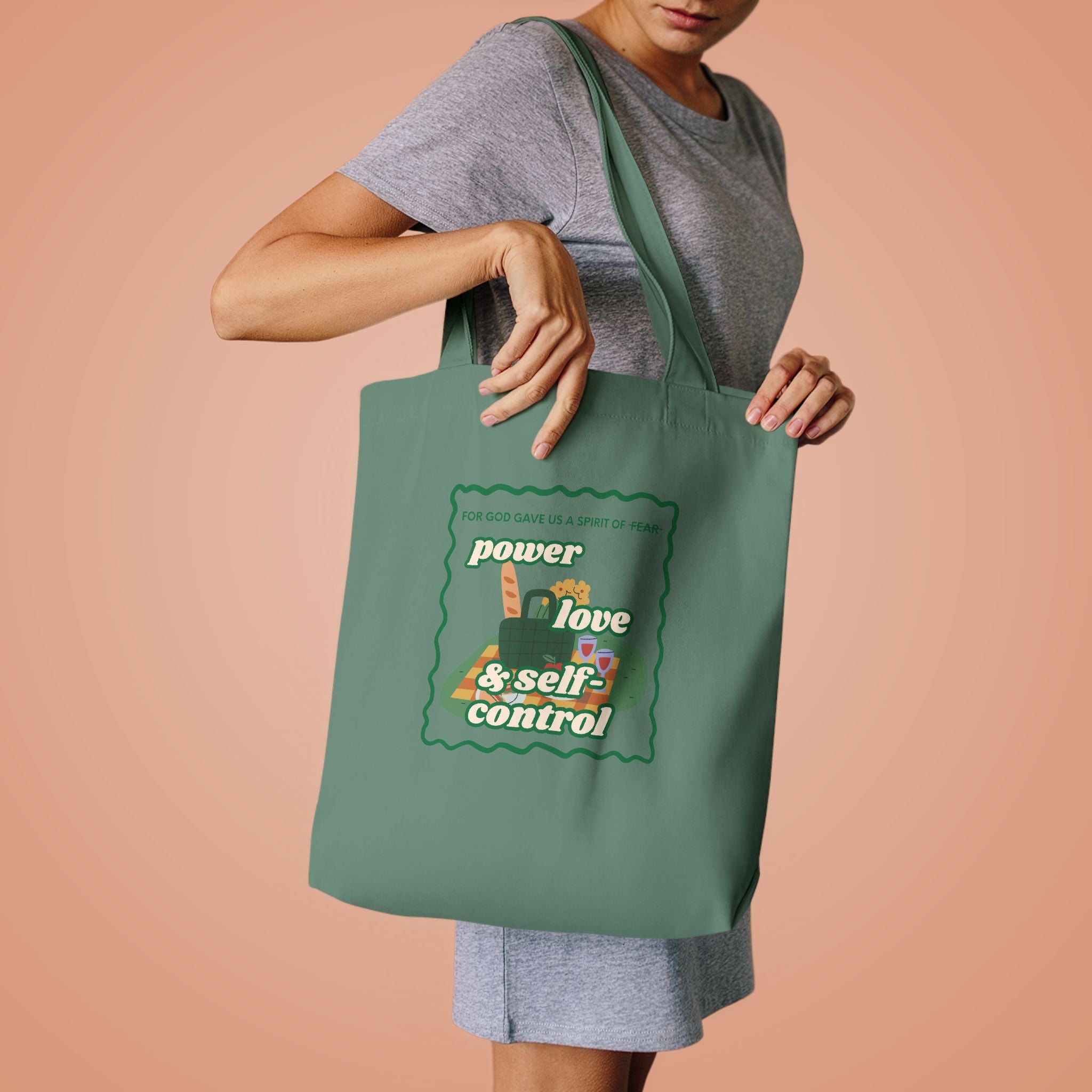 'Power, Love & Self-Control' — cotton eco tote bag, retro floral