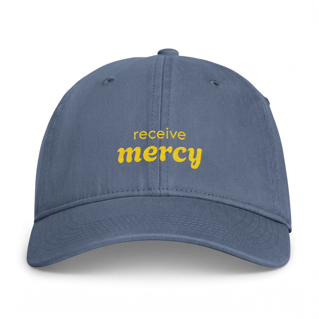 'Receive mercy' — unisex embroidered baseball cap, washed coastal dad hat
