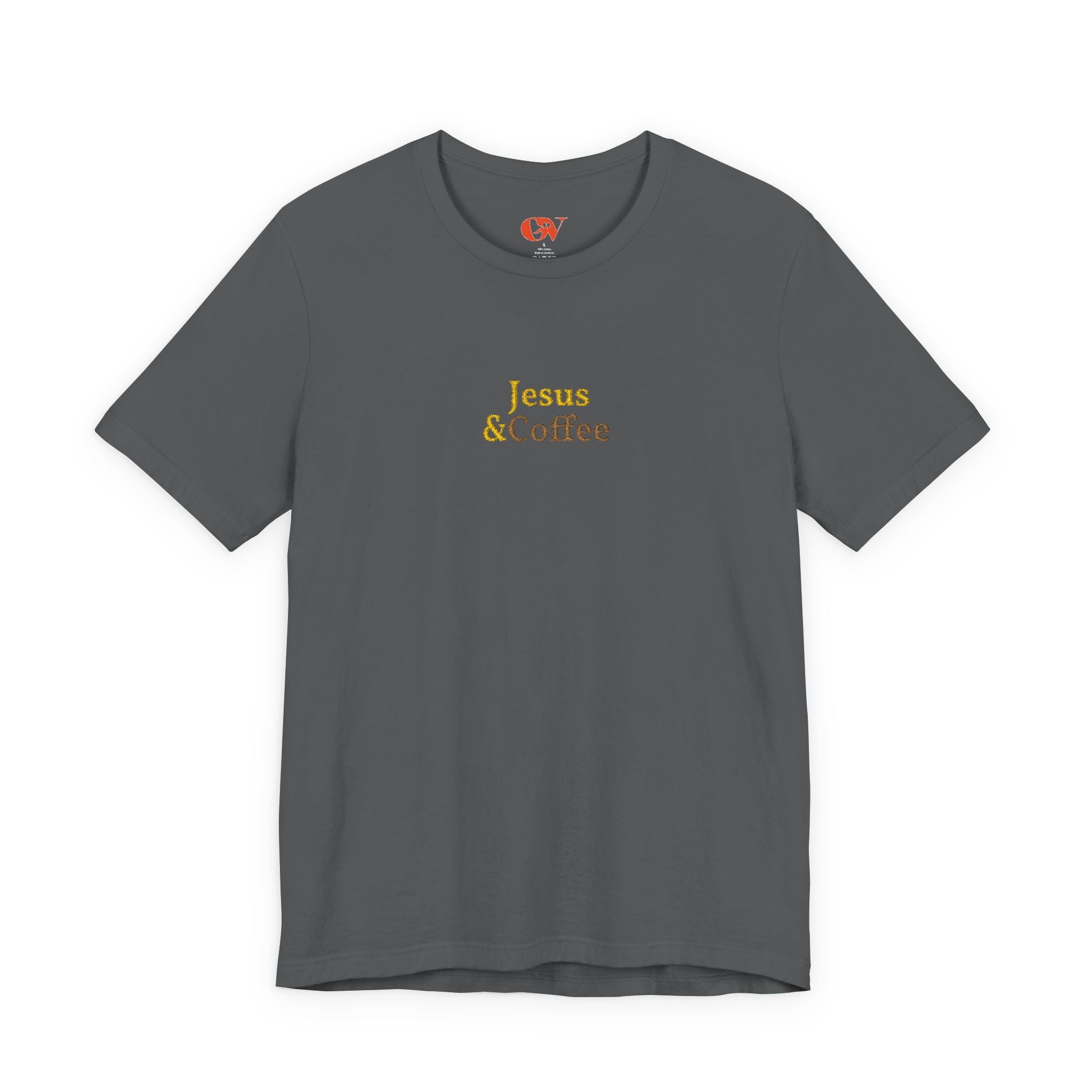 'Jesus & Coffee' — embroidered minimal graphic t-shirt