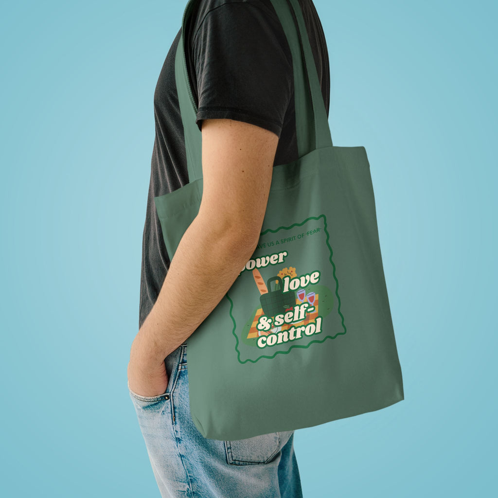 'Power, Love & Self-Control' — cotton eco tote bag, retro floral