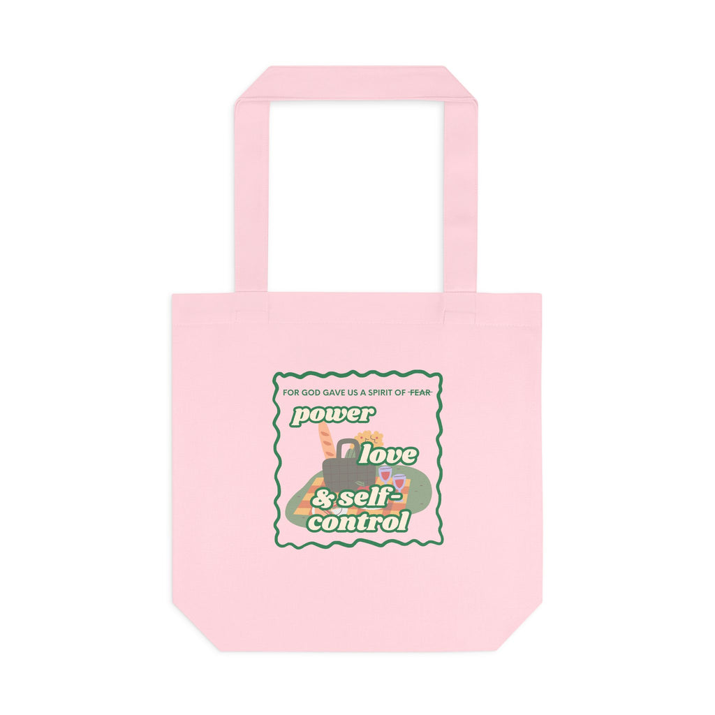 'Power, Love & Self-Control' — cotton eco tote bag, retro floral