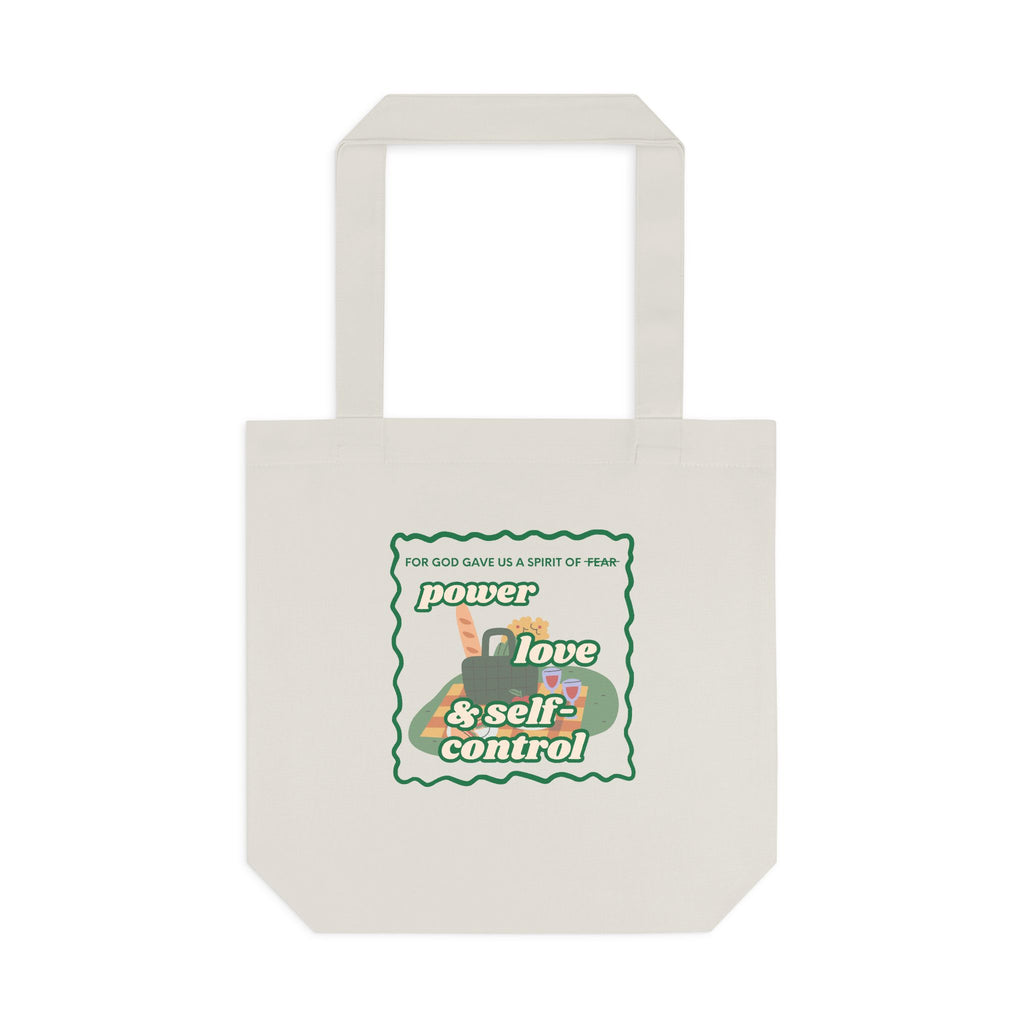 'Power, Love & Self-Control' — cotton eco tote bag, retro floral