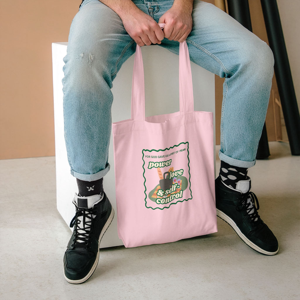 'Power, Love & Self-Control' — cotton eco tote bag, retro floral
