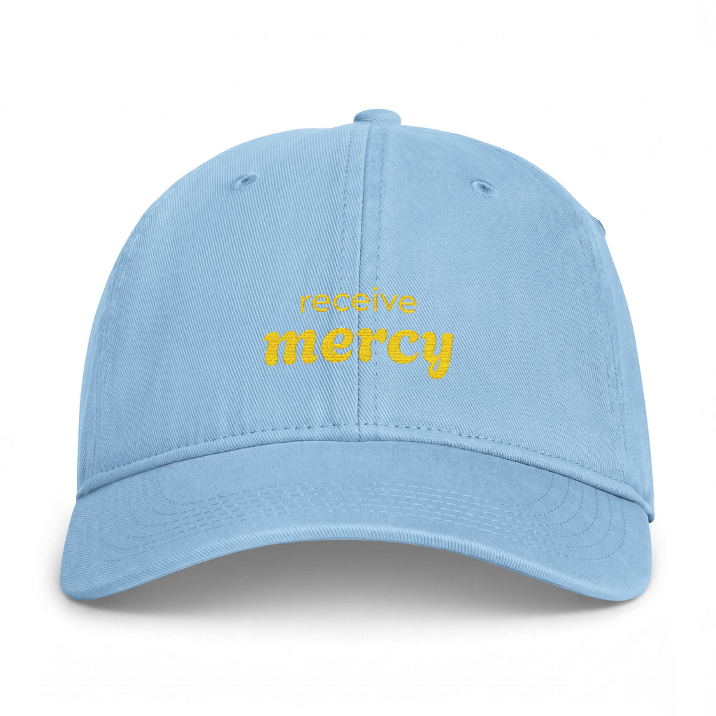 'Receive mercy' — unisex embroidered baseball cap, washed coastal dad hat