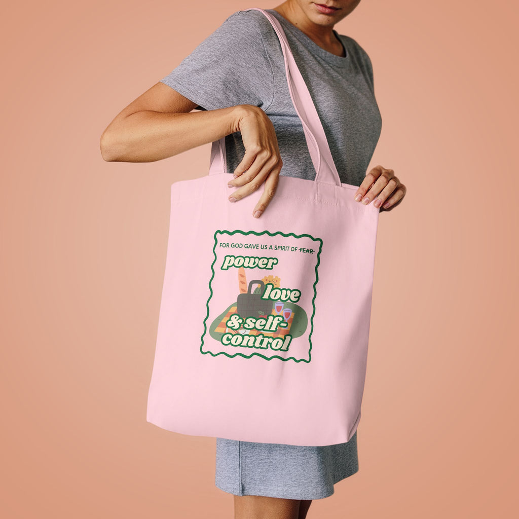 'Power, Love & Self-Control' — cotton eco tote bag, retro floral