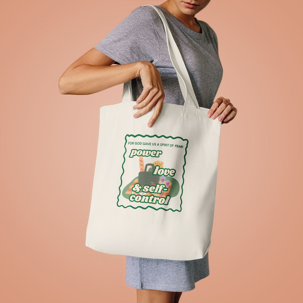 'Power, Love & Self-Control' — cotton eco tote bag, retro floral