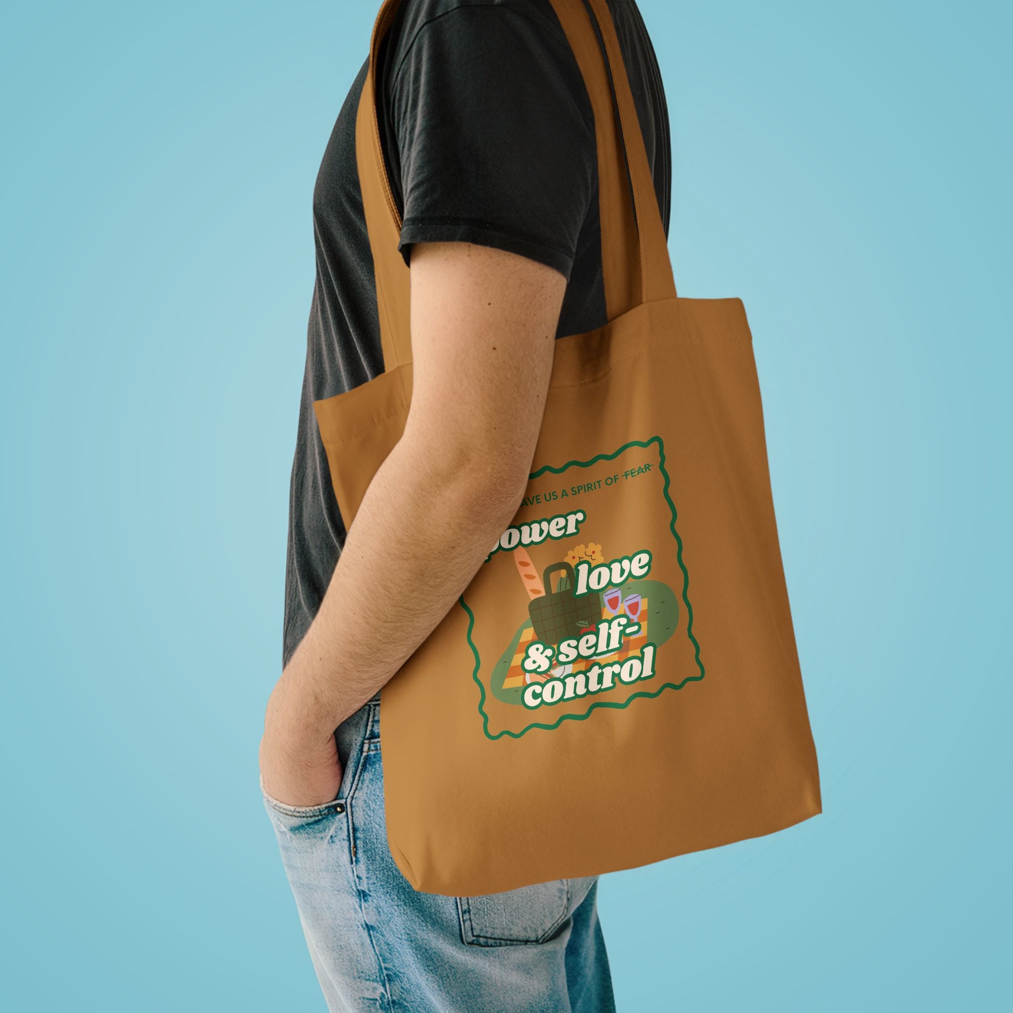 'Power, Love & Self-Control' — cotton eco tote bag, retro floral
