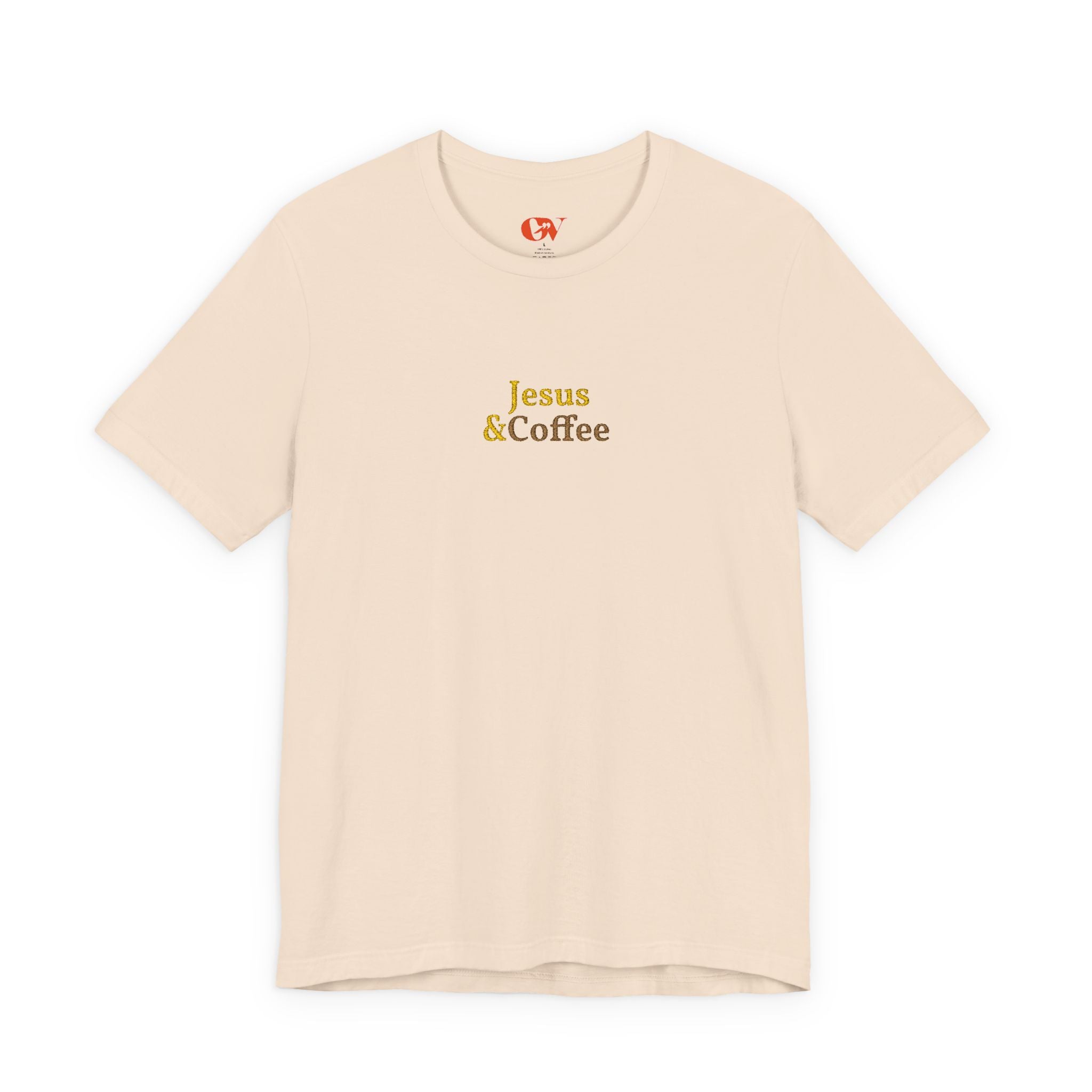 'Jesus & Coffee' — embroidered minimal graphic t-shirt