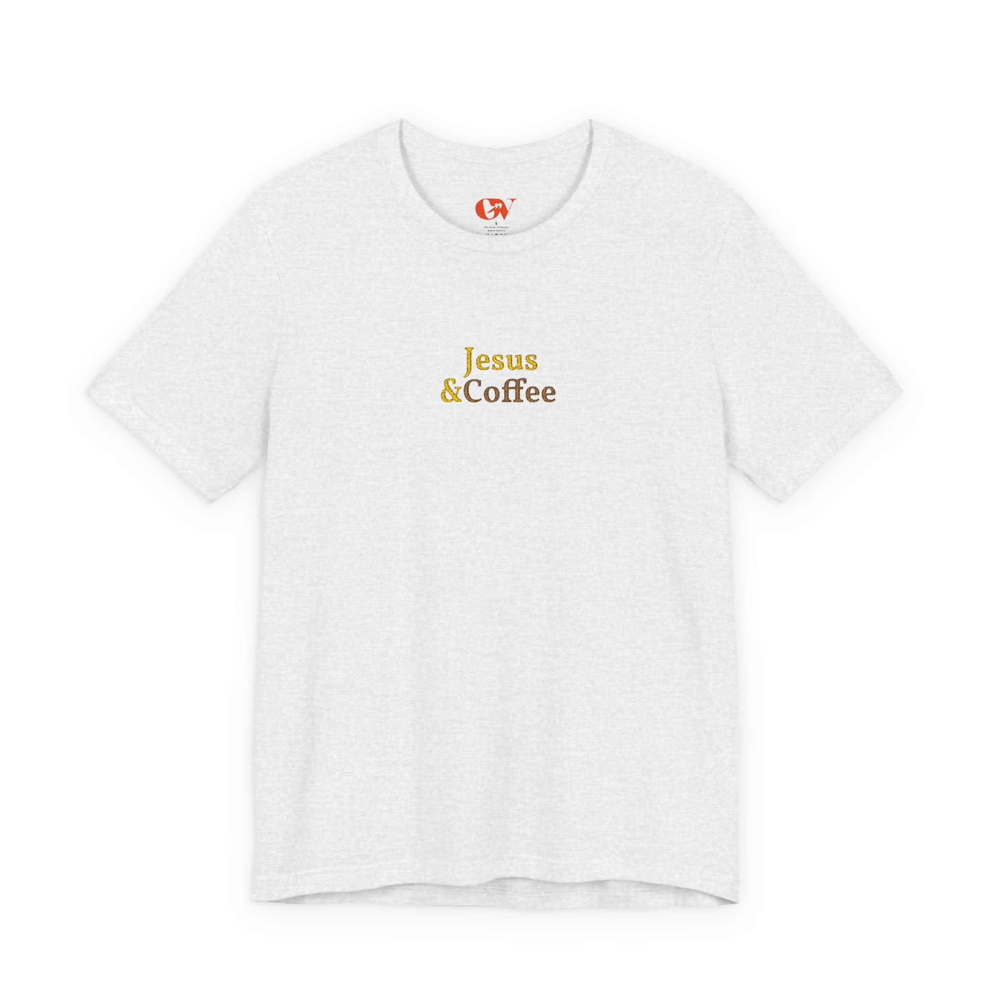 'Jesus & Coffee' — embroidered minimal graphic t-shirt