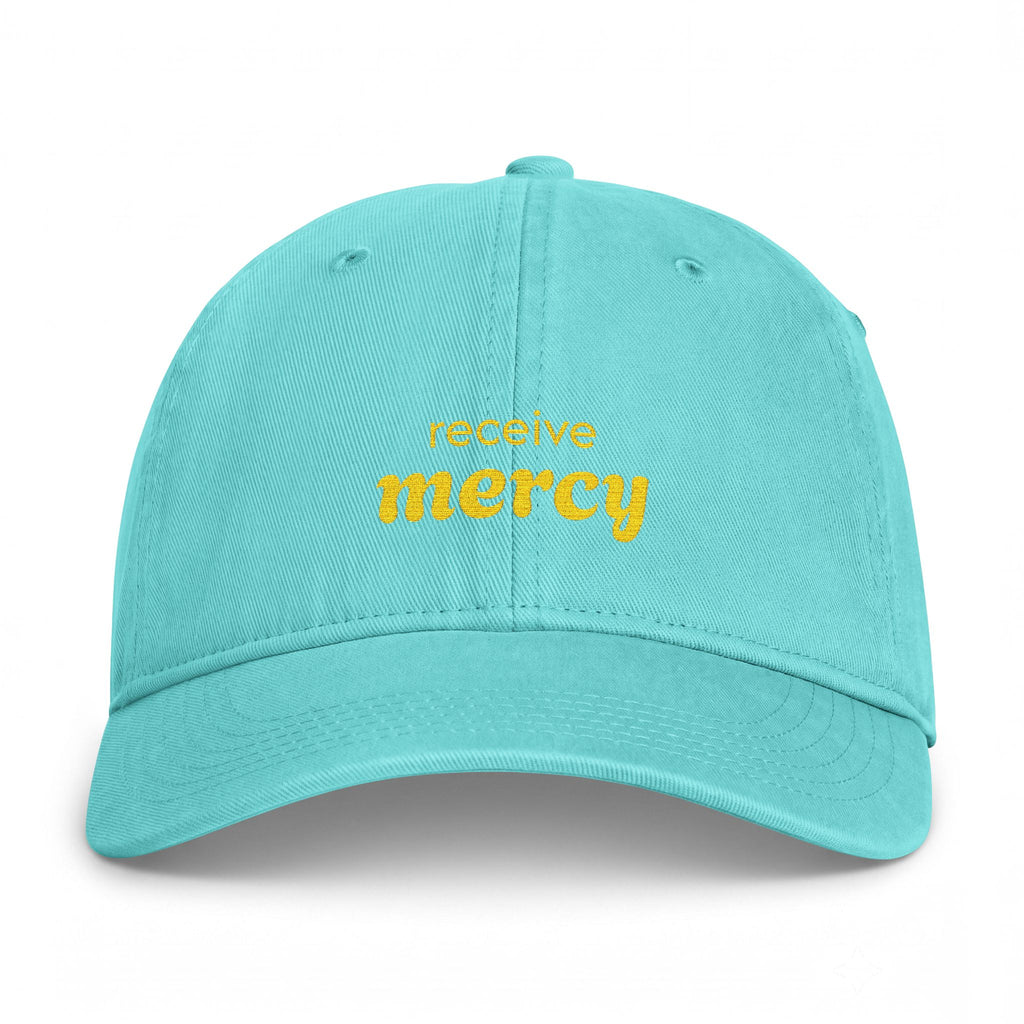 'Receive mercy' — unisex embroidered baseball cap, washed coastal dad hat