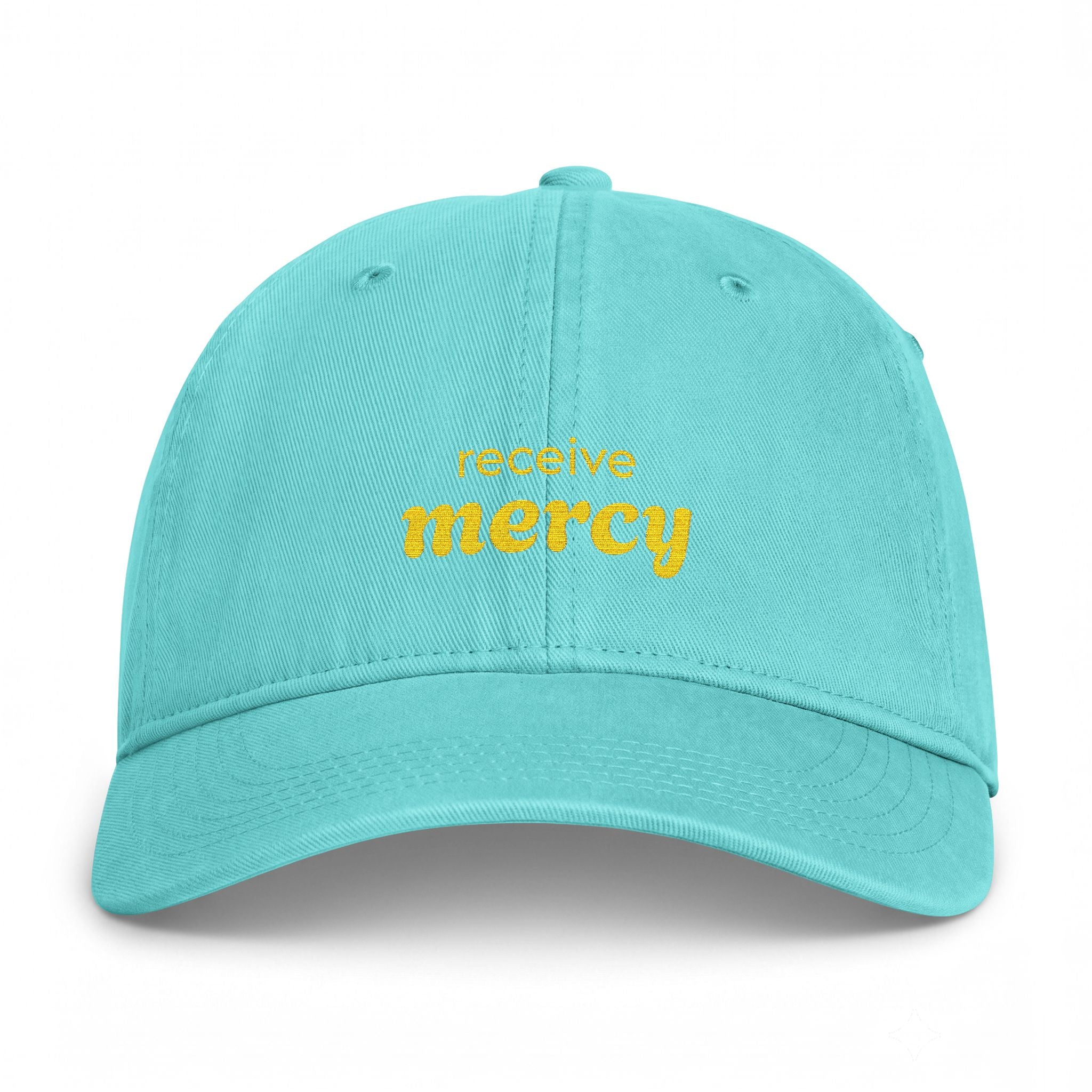 'Receive mercy' — unisex embroidered baseball cap, washed coastal dad hat