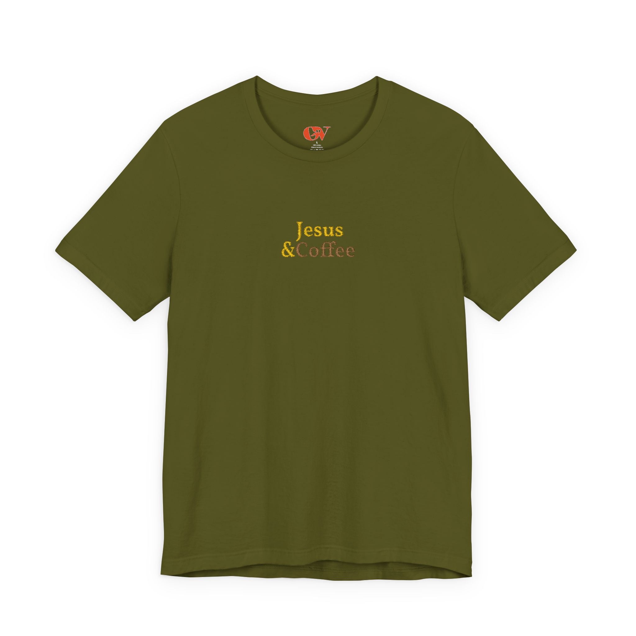 'Jesus & Coffee' — embroidered minimal graphic t-shirt