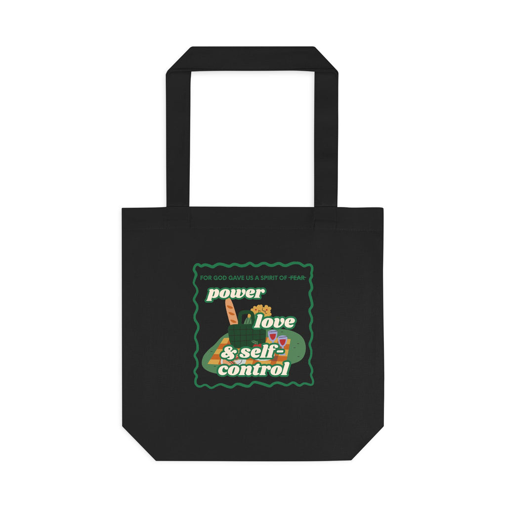 'Power, Love & Self-Control' — cotton eco tote bag, retro floral