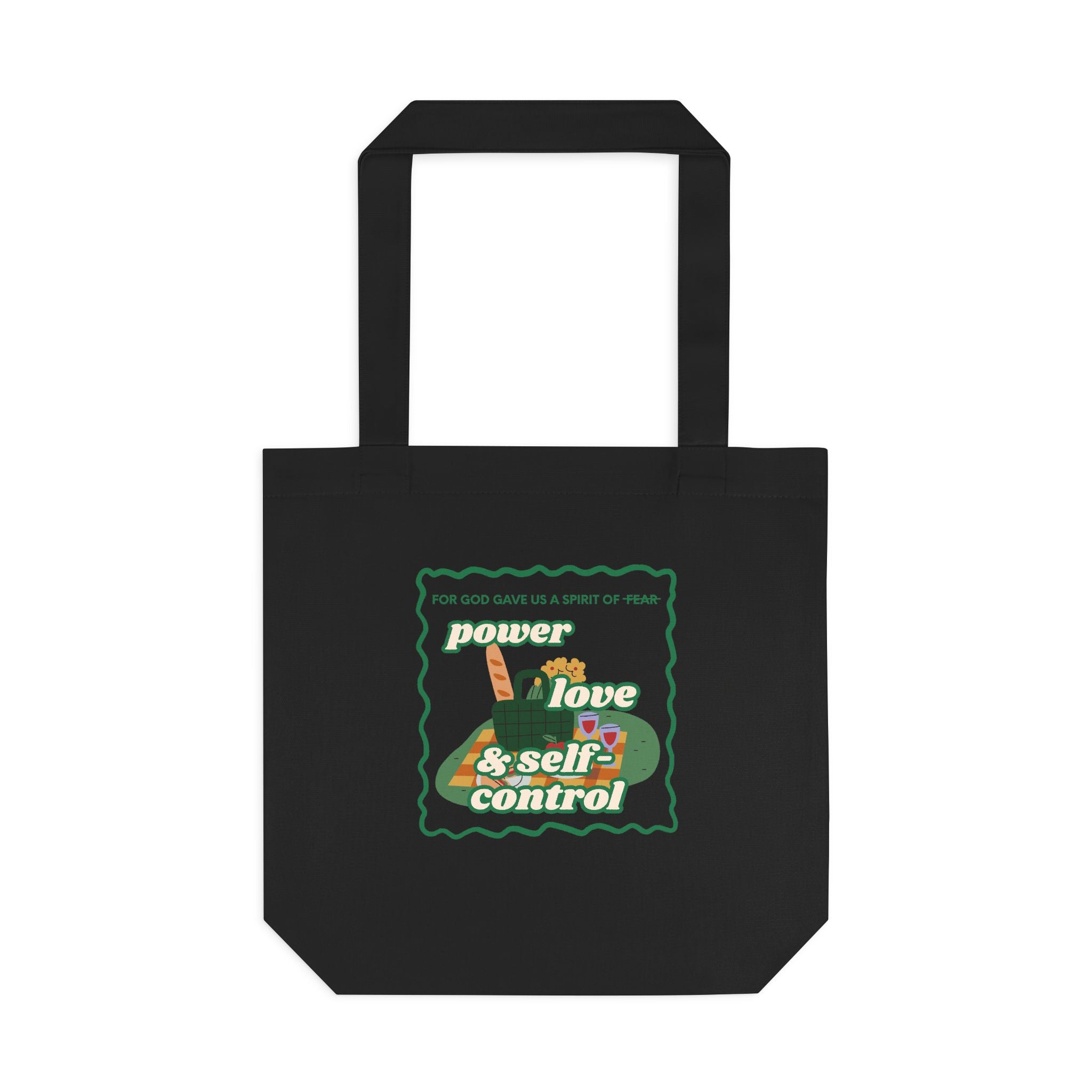 'Power, Love & Self-Control' — cotton eco tote bag, retro floral