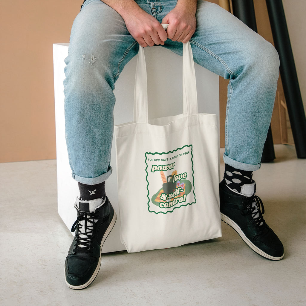 'Power, Love & Self-Control' — cotton eco tote bag, retro floral