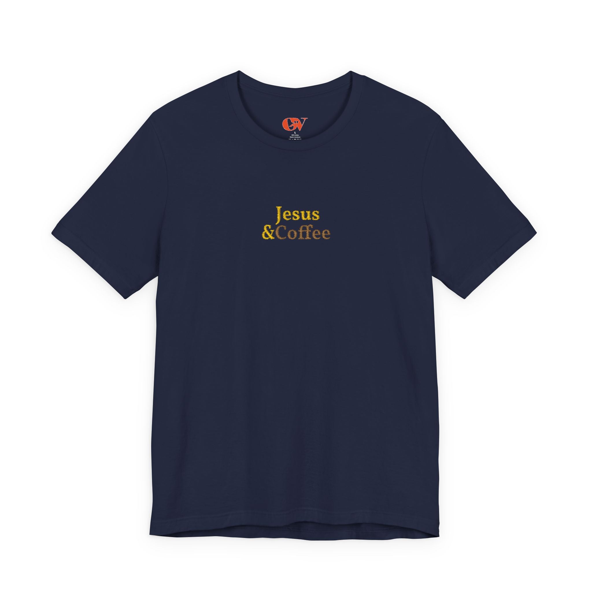 'Jesus & Coffee' — embroidered minimal graphic t-shirt