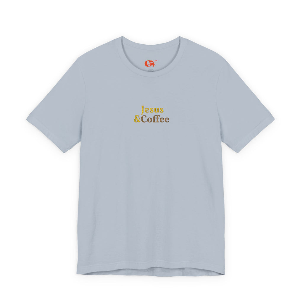 'Jesus & Coffee' — embroidered minimal graphic t-shirt