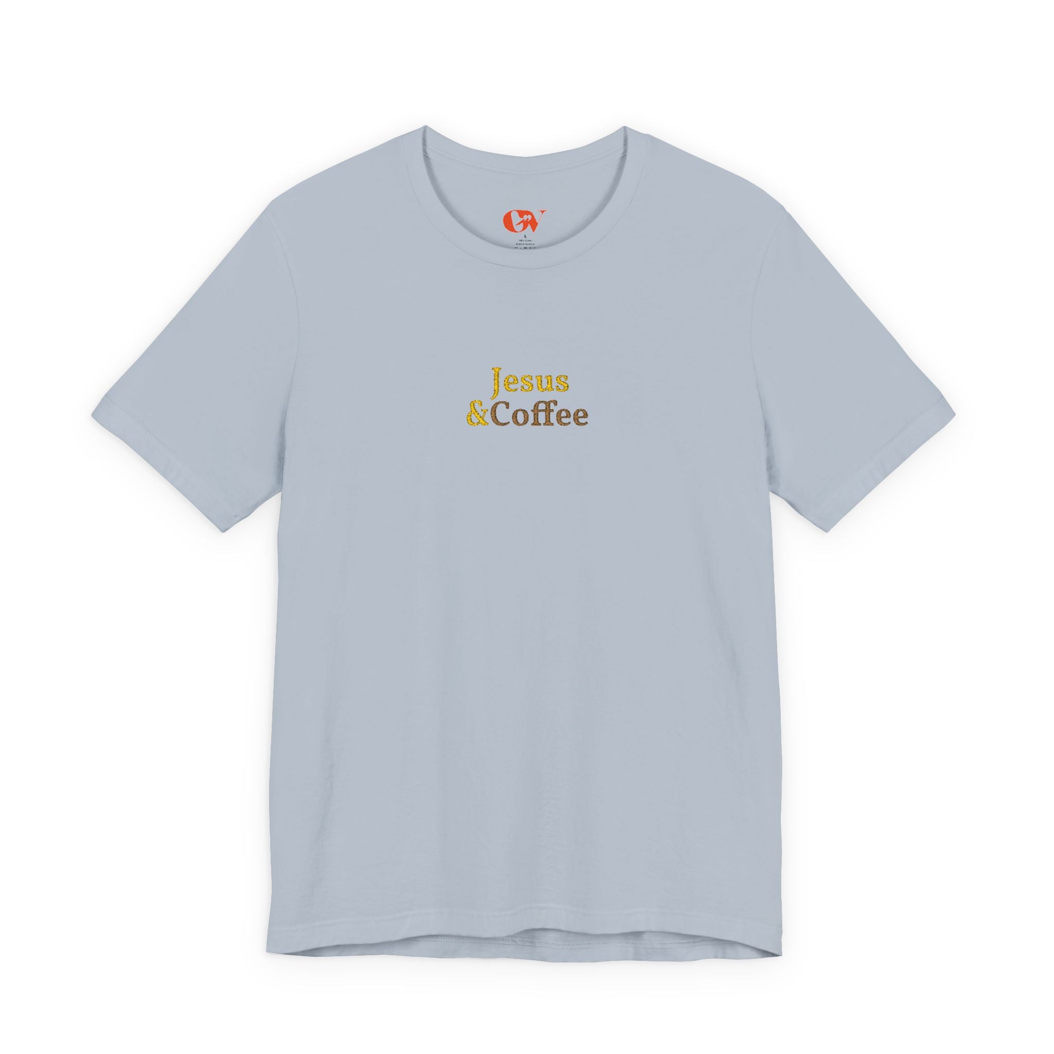 'Jesus & Coffee' — embroidered minimal graphic t-shirt