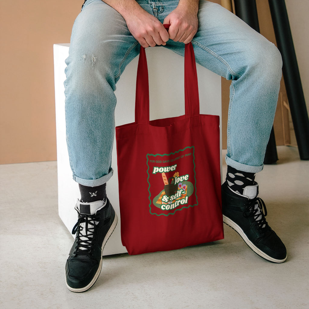 'Power, Love & Self-Control' — cotton eco tote bag, retro floral
