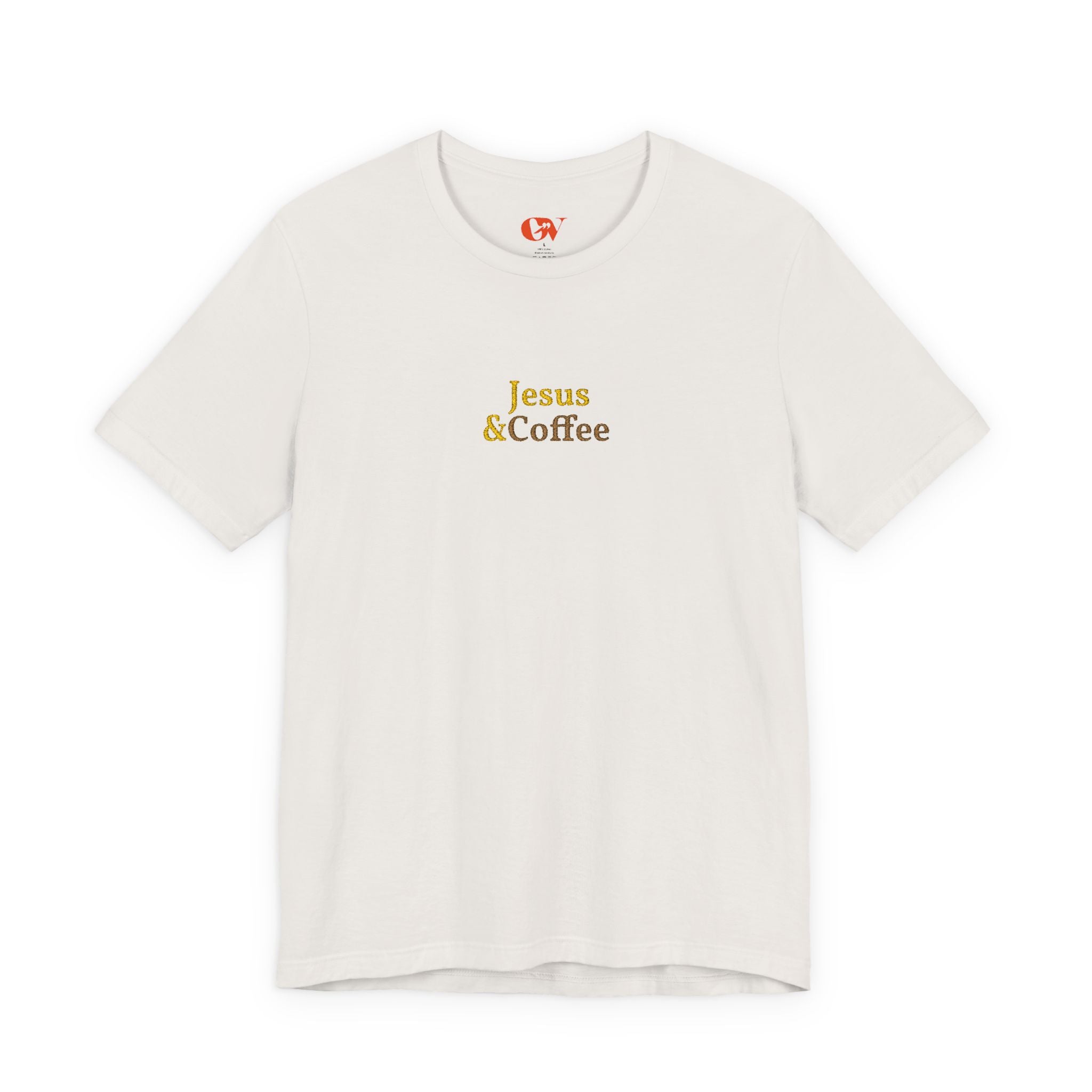 'Jesus & Coffee' — embroidered minimal graphic t-shirt