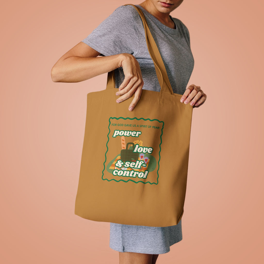 'Power, Love & Self-Control' — cotton eco tote bag, retro floral