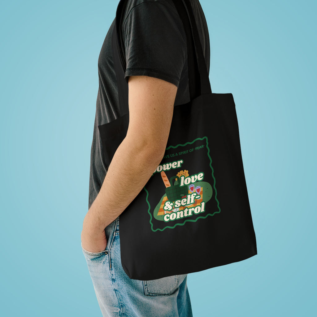 'Power, Love & Self-Control' — cotton eco tote bag, retro floral
