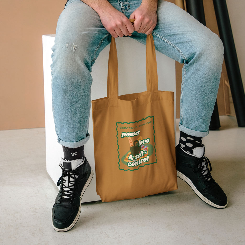 'Power, Love & Self-Control' — cotton eco tote bag, retro floral