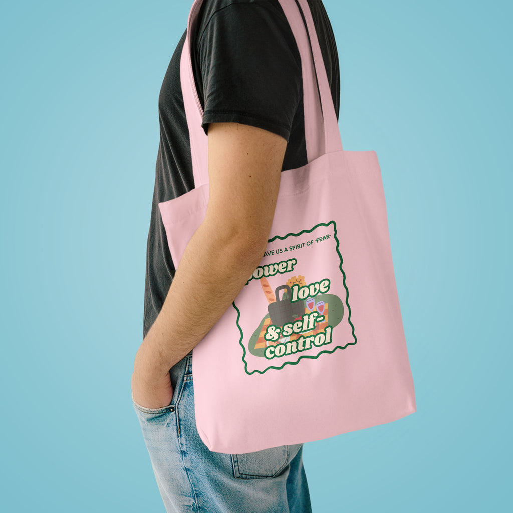 'Power, Love & Self-Control' — cotton eco tote bag, retro floral