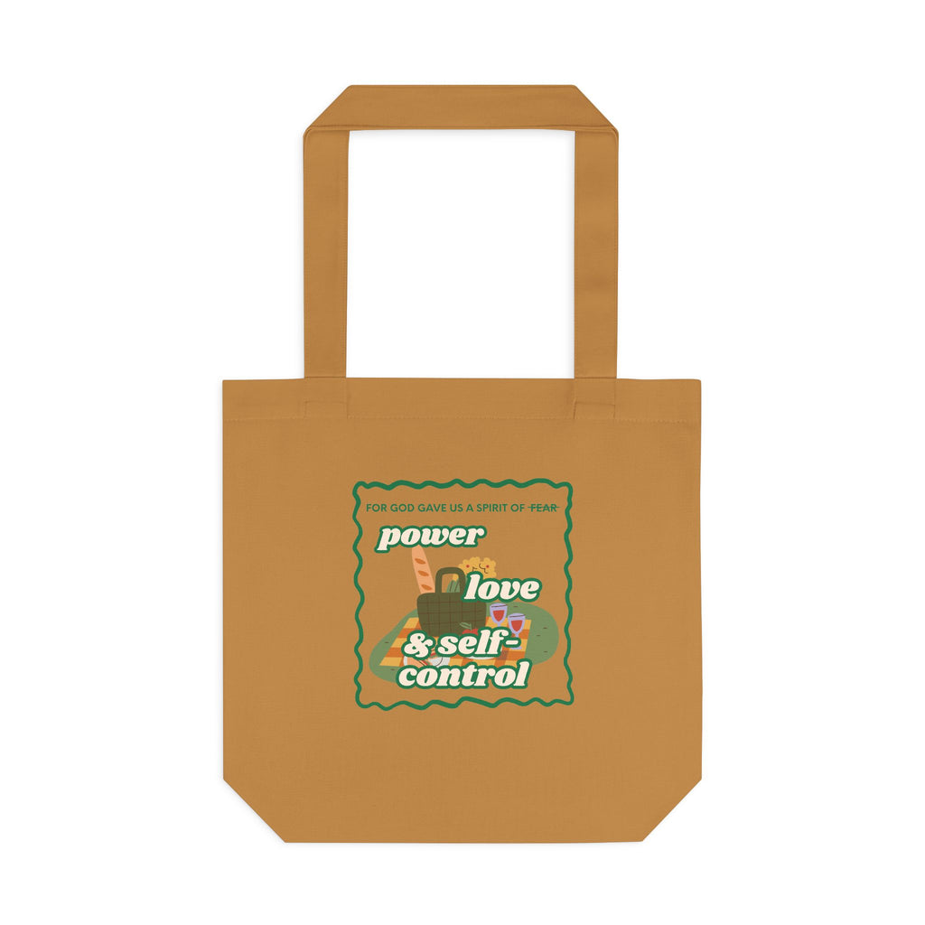 'Power, Love & Self-Control' — cotton eco tote bag, retro floral
