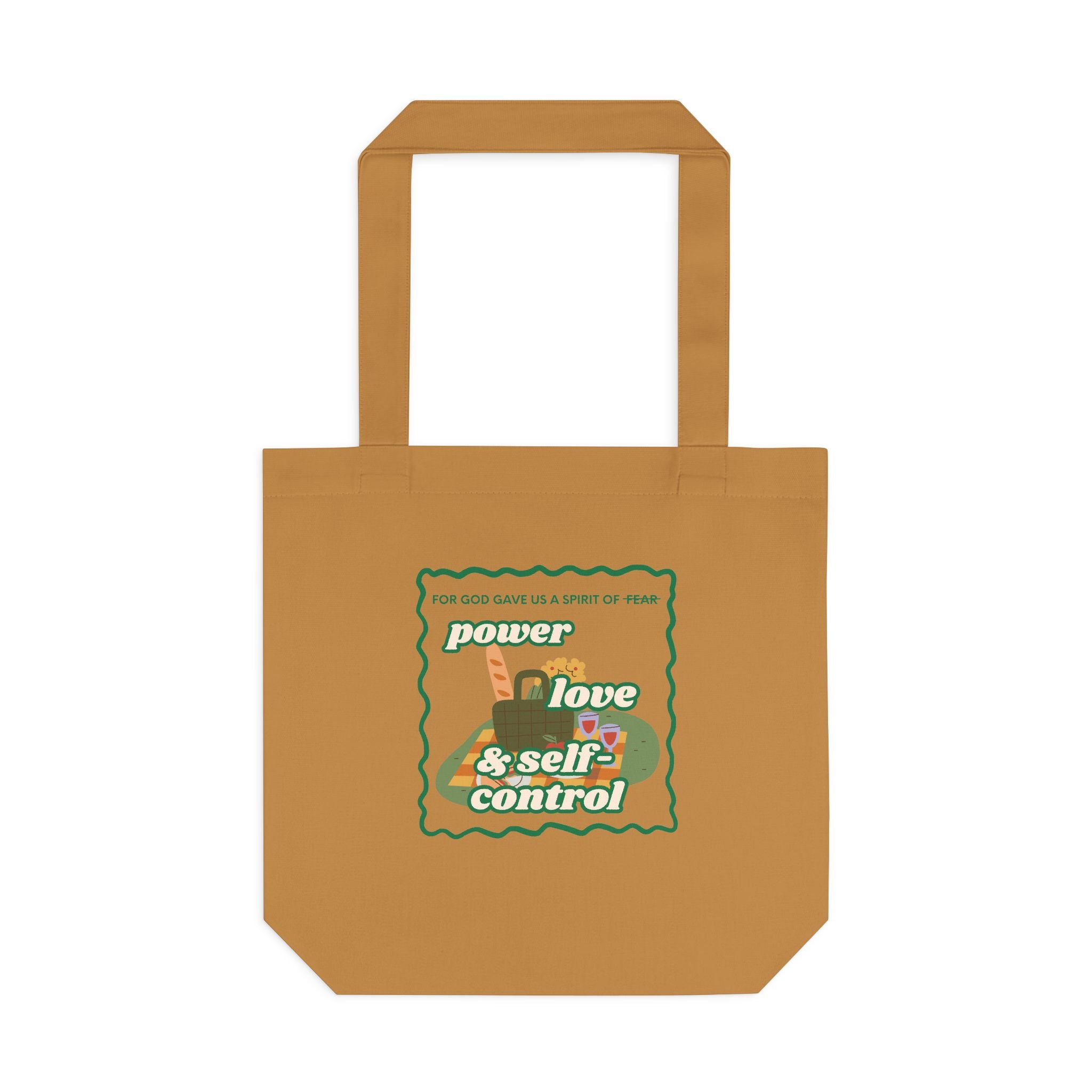 'Power, Love & Self-Control' — cotton eco tote bag, retro floral