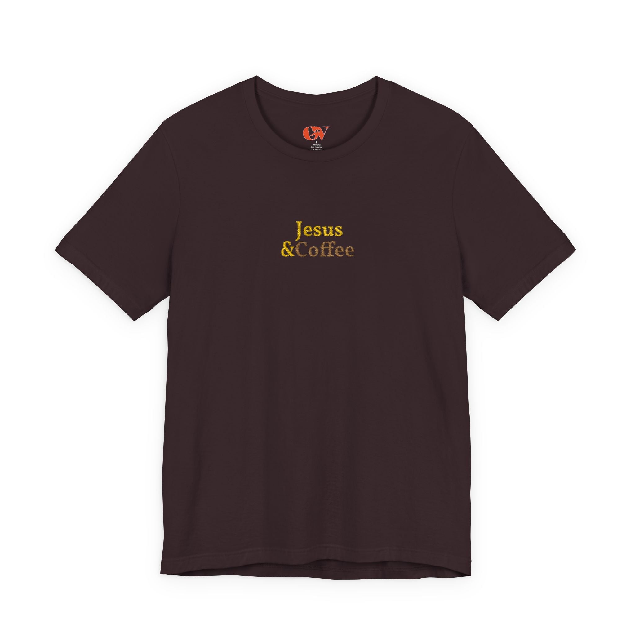 'Jesus & Coffee' — embroidered minimal graphic t-shirt