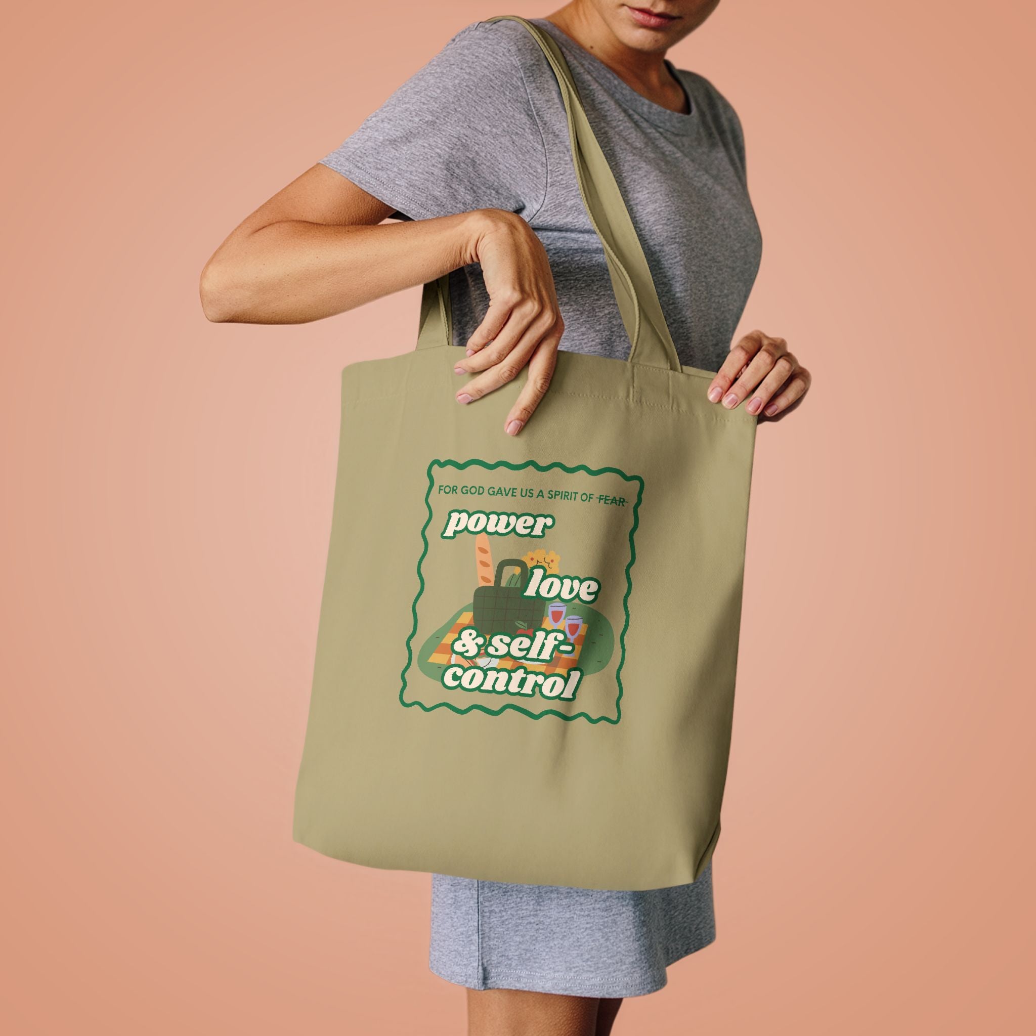 'Power, Love & Self-Control' — cotton eco tote bag, retro floral