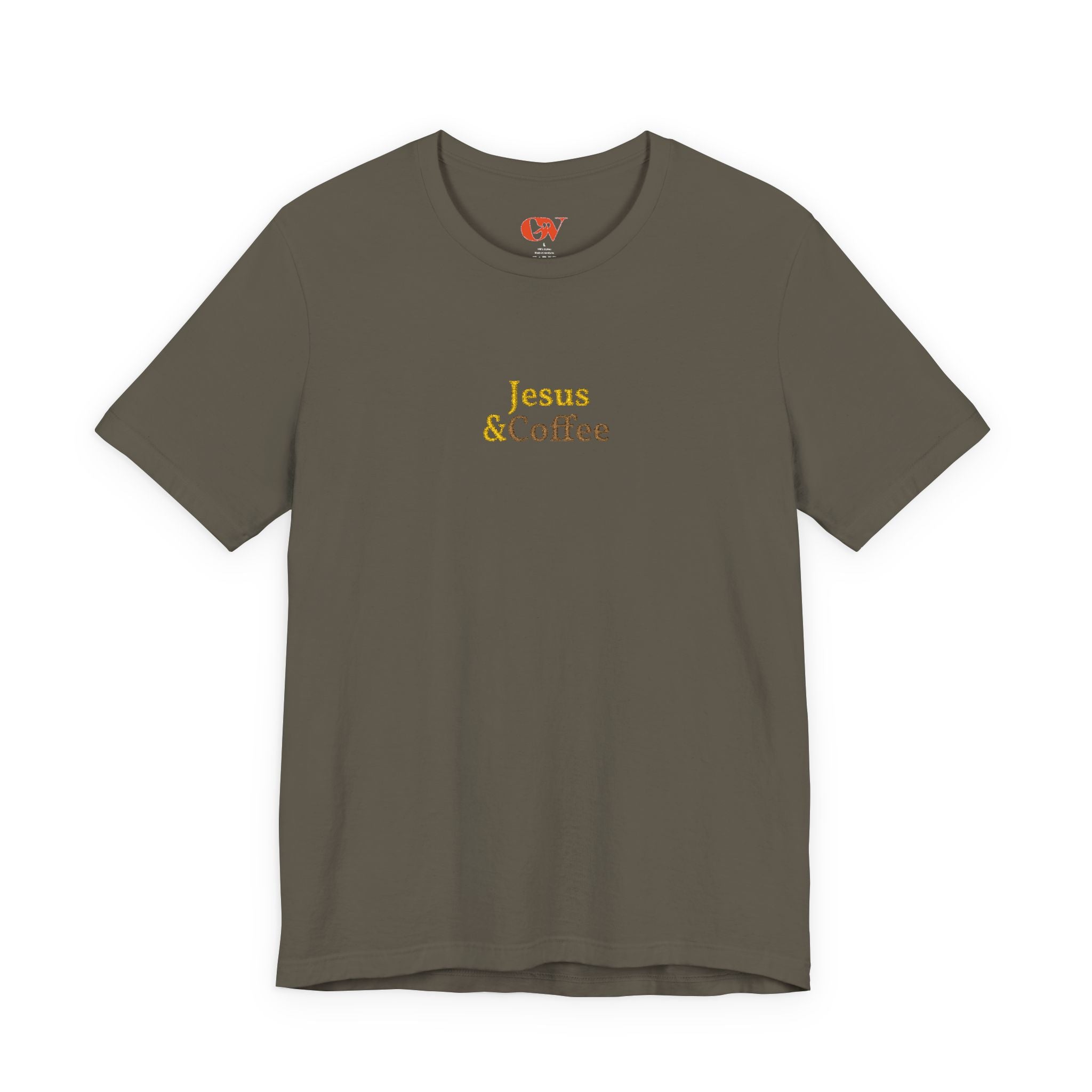 'Jesus & Coffee' — embroidered minimal graphic t-shirt