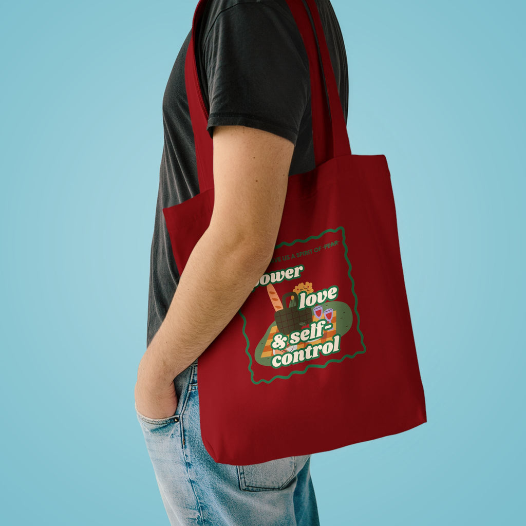 'Power, Love & Self-Control' — cotton eco tote bag, retro floral