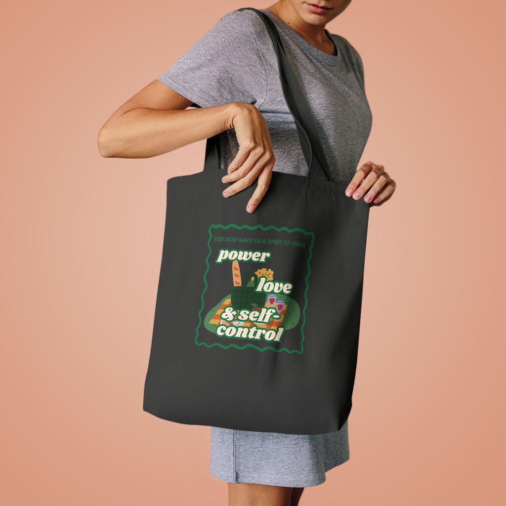'Power, Love & Self-Control' — cotton eco tote bag, retro floral